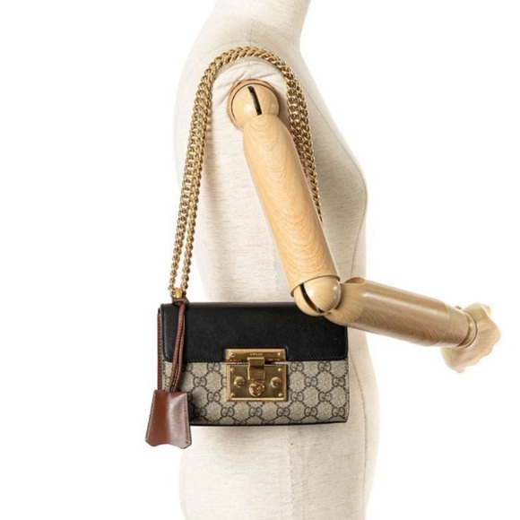 GG Supreme Monogram Calfskin Small Padlock Shoulder Bag Beige Black - Picture 4 of 12